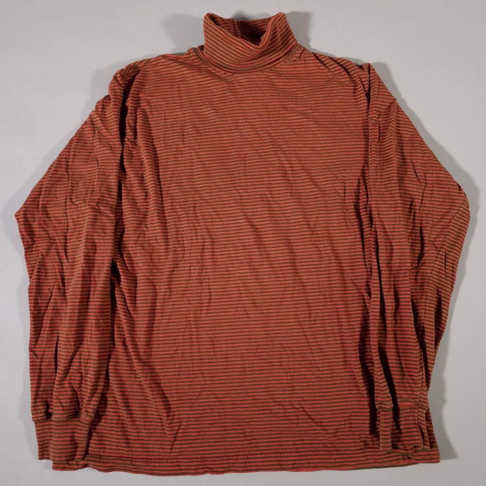J.Crew Turtleneck Shirt Mens XL Orange Striped Long Sleeve Cotton Roll Neck